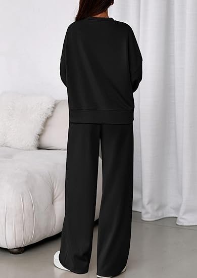 Plain Casual Crew Neck Two-Piece Set