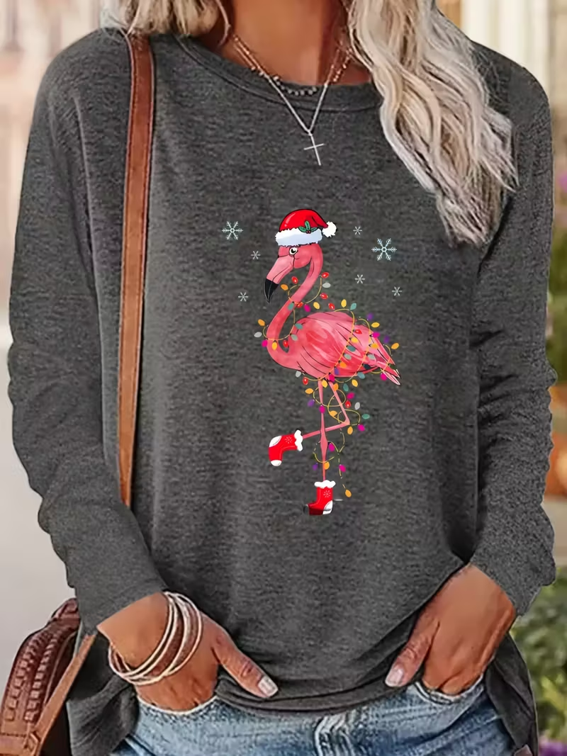 Women's Long Sleeve T-shirt Spring/Fall Pink Christmas Printing Jersey Crew Neck Daily Going Out Casual Top