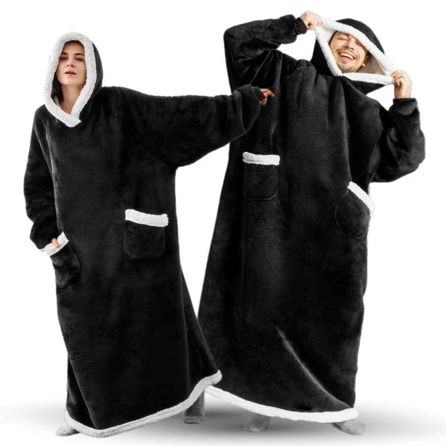 Home Clothes Jacket Lazy Hooded Sweater Thickened Blanket Loose Pullover Wearable Blanket Couple Parent-Child Style