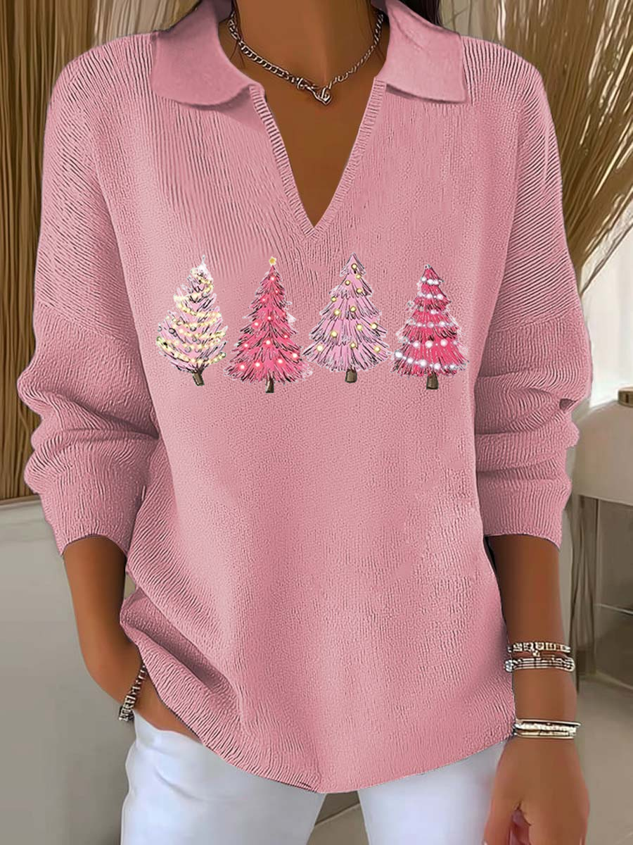 Women's Christmas Print Casual Lapel Sweater