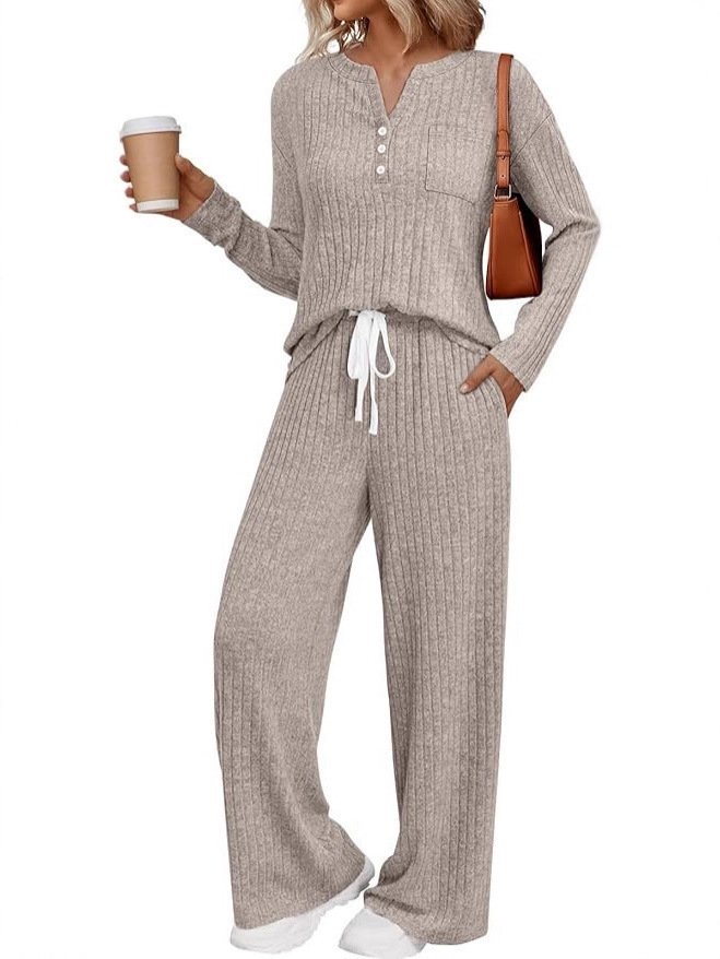 Cotton Plain Casual Two-Piece Set