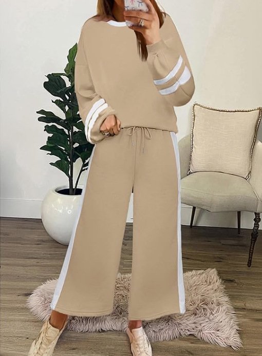 Cotton Casual Color Block Regular Fit Two-Piece Set