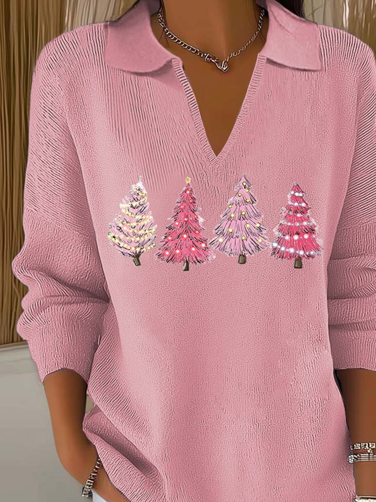 Women's Christmas Print Casual Lapel Sweater