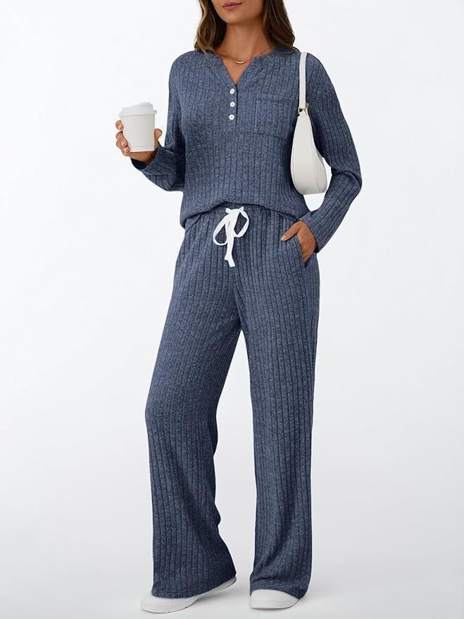 Cotton Plain Casual Two-Piece Set