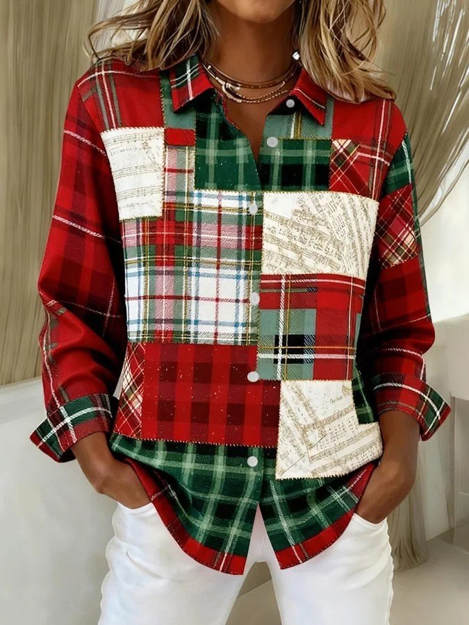 Christmas Casual Shawl Collar Shirt
