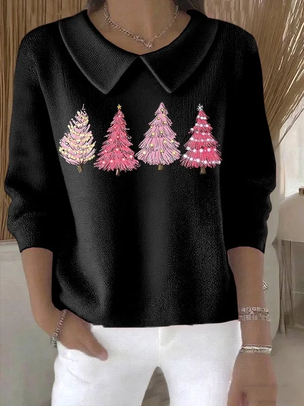 Women's Casual Christmas Print Lapel Classic Sweater