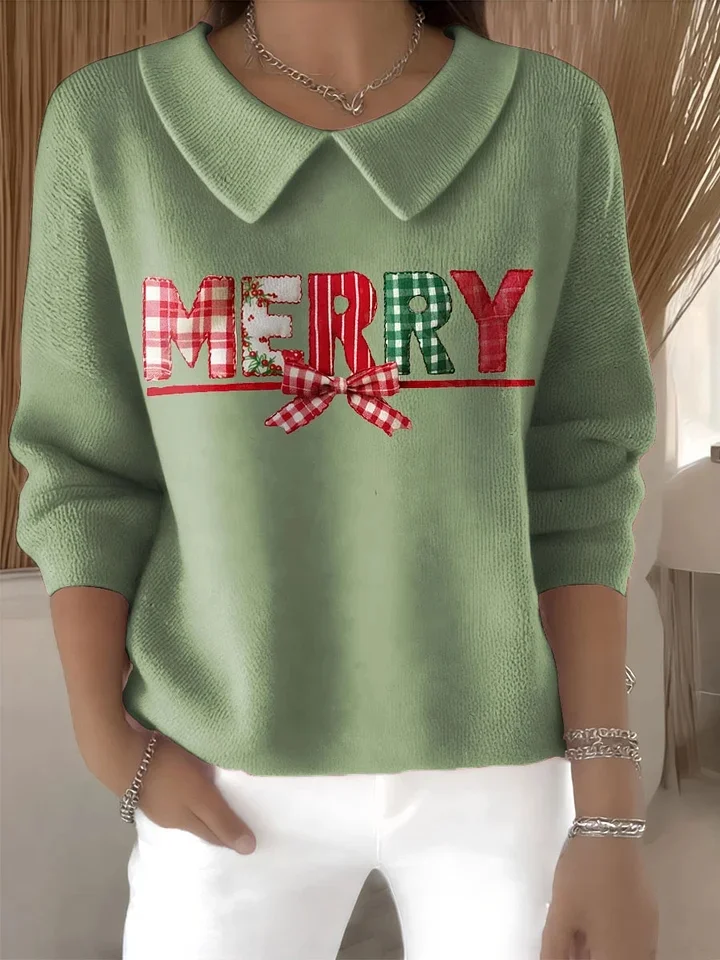 Women's Casual Christmas Print Lapel Classic Sweater