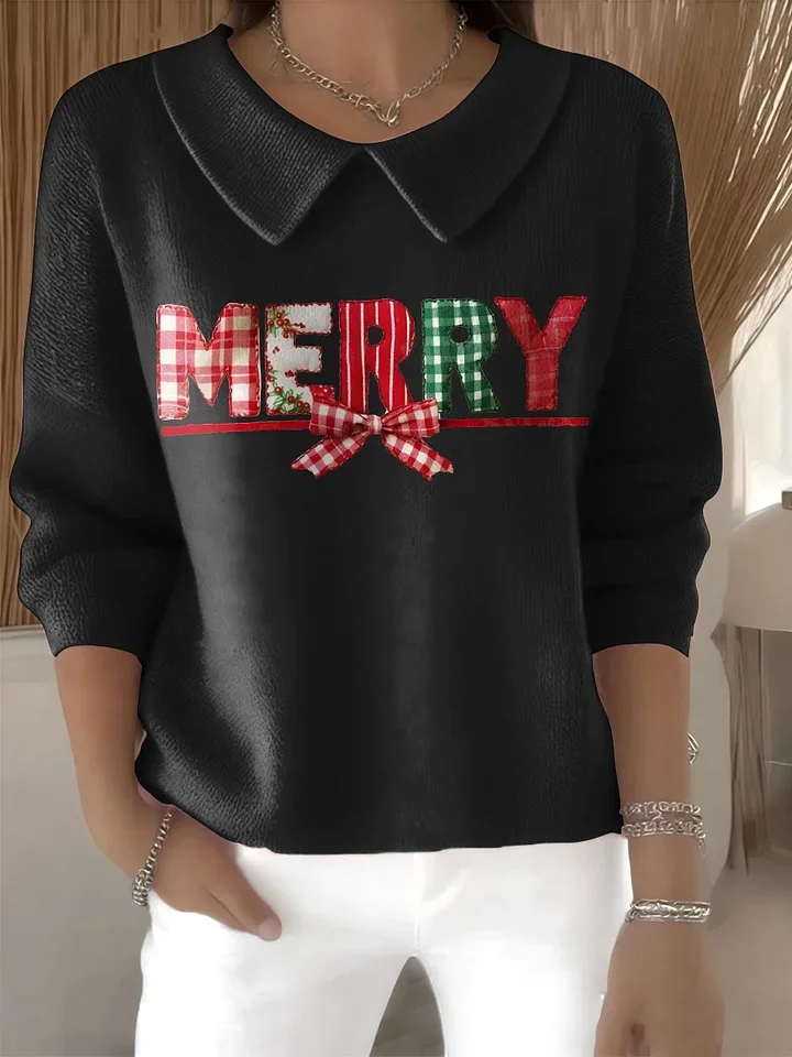 Women's Casual Christmas Print Lapel Classic Sweater