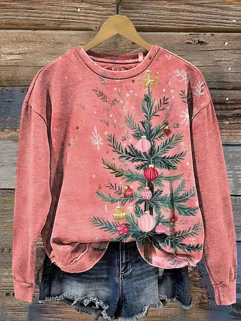 Casual Crew Neck Christmas Sweatshirt