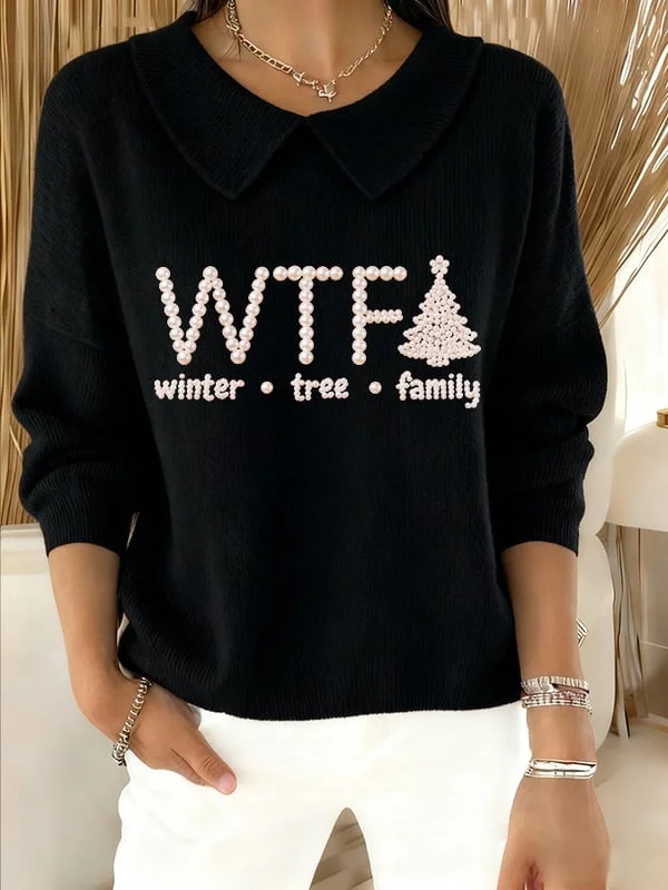 Women's Casual Christmas Print Lapel Classic Sweater