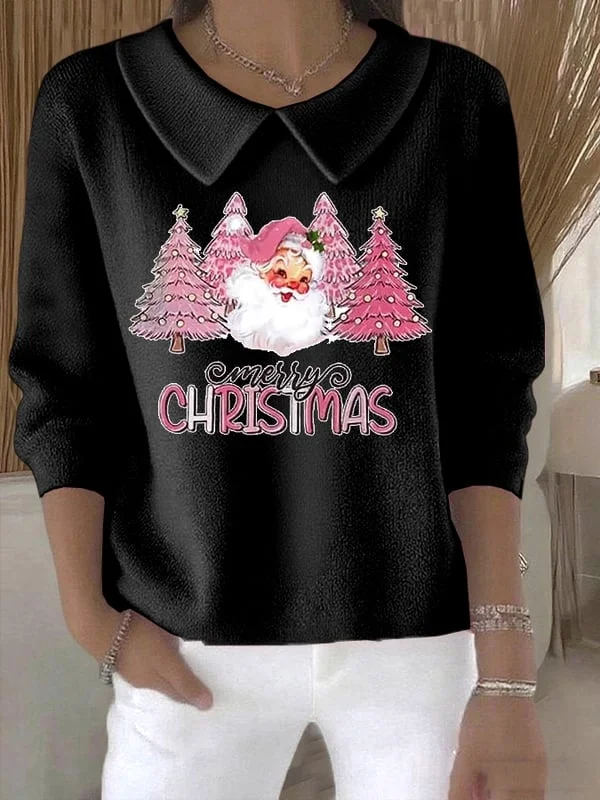 Women's Casual Christmas Print Lapel Classic Sweater