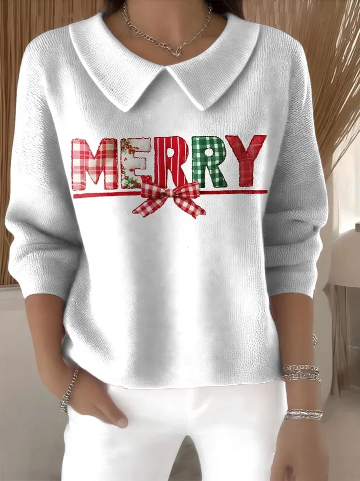 Women's Casual Christmas Print Lapel Classic Sweater