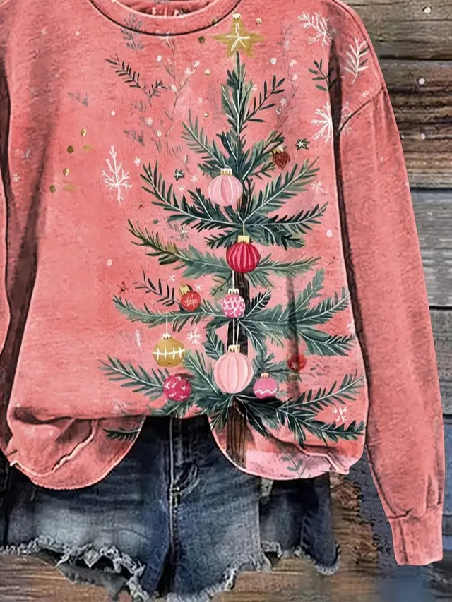 Casual Crew Neck Christmas Sweatshirt
