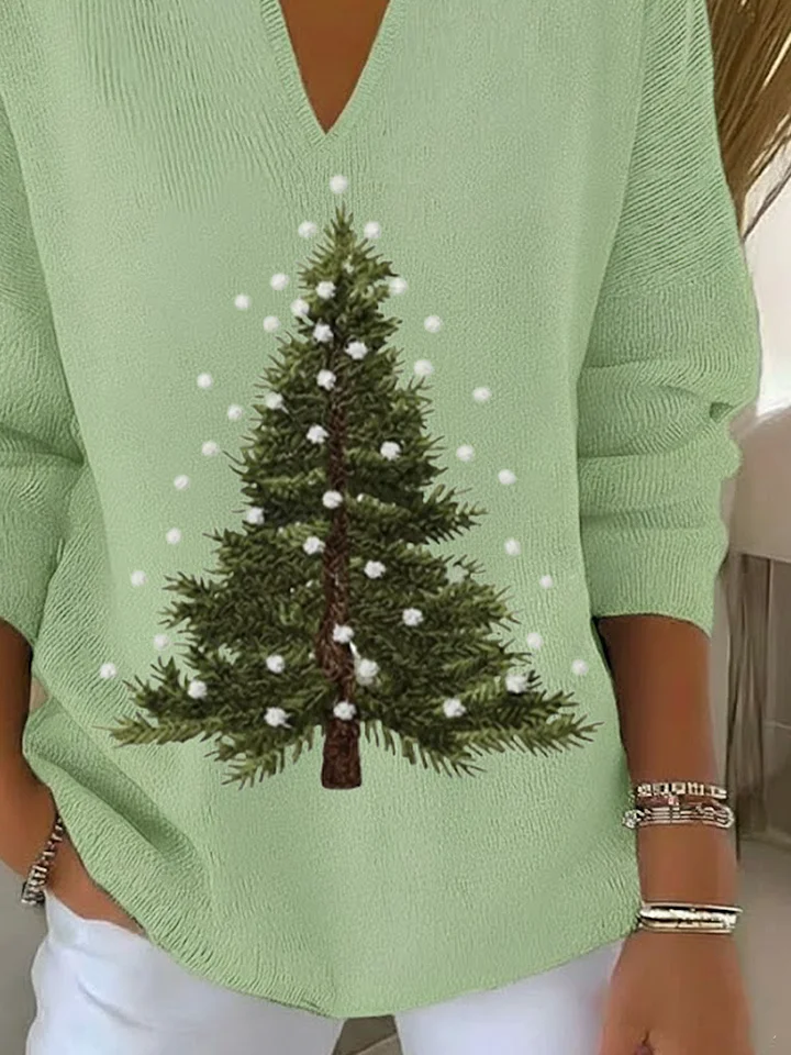 Women's Christmas Print Casual Lapel Sweater
