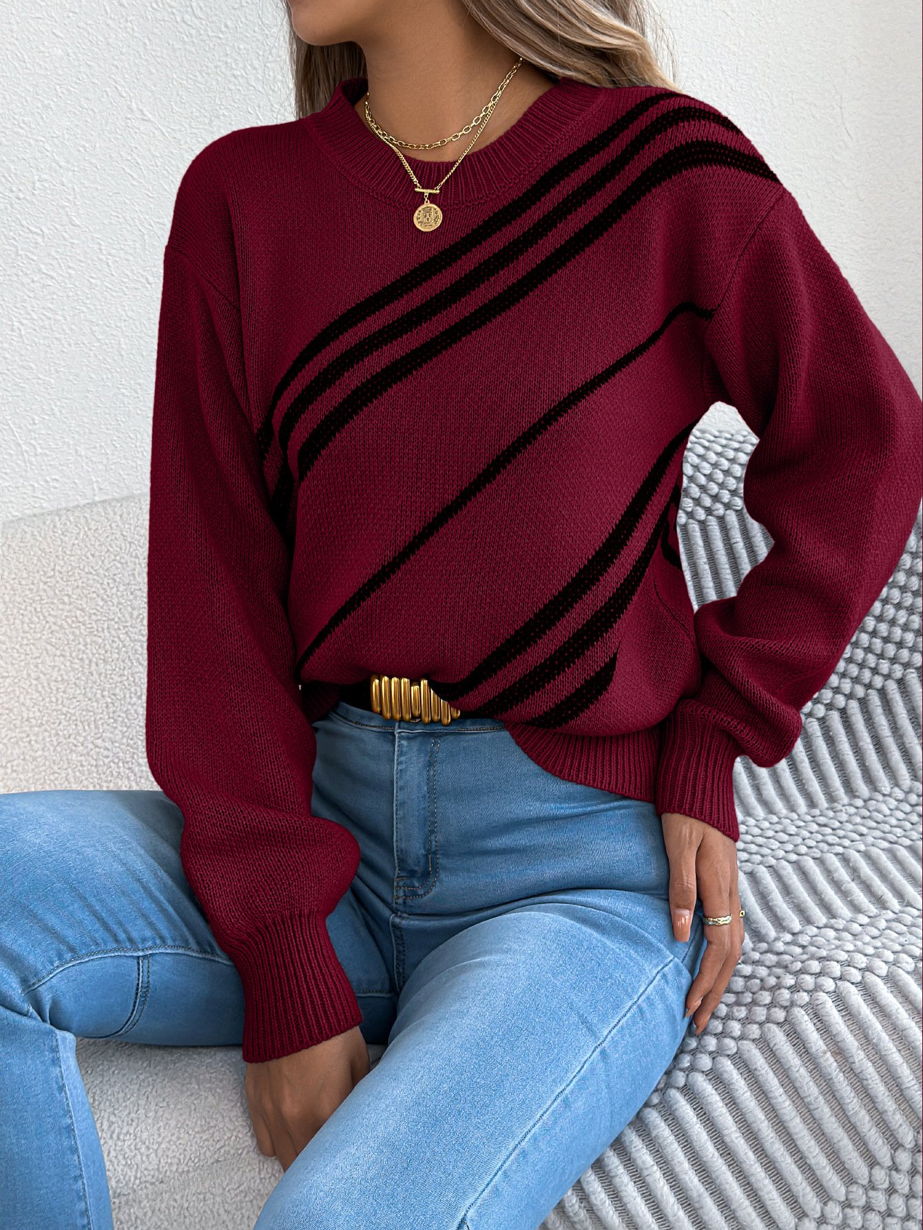 Geometric Regular Fit Casual Sweater