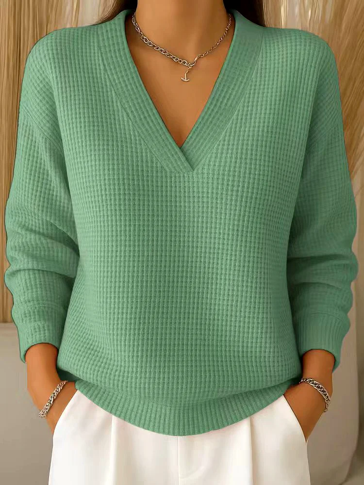 Women Casual Plain Cotton V neck T-shirts