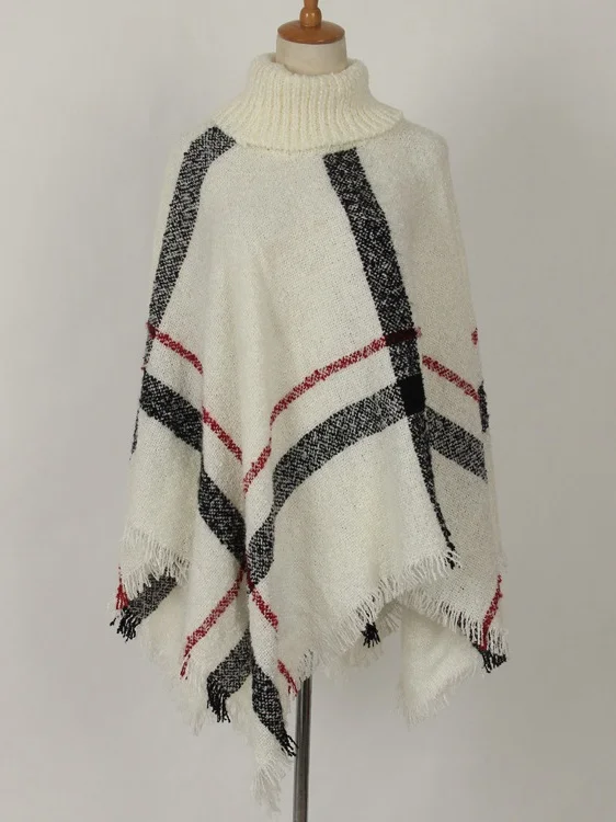 Casual Acrylic New High Collar Warm Large Size Loose Plain Shawl Cloak Plaid Warm Scarf Tassel One Size Cloak