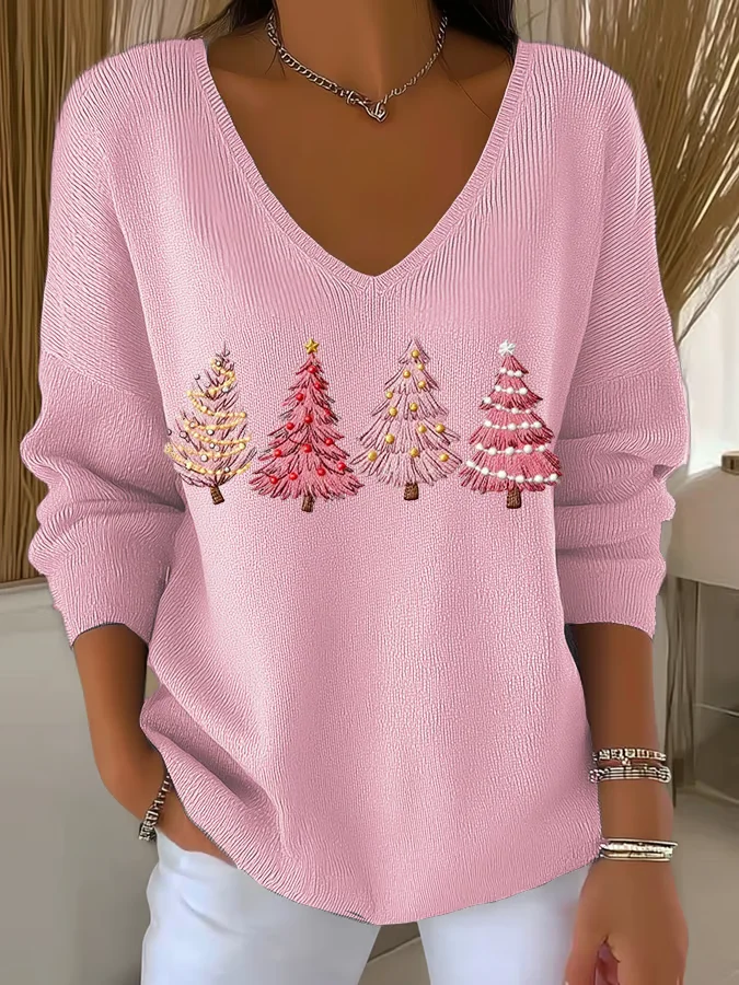 Women's Long Sleeve T-shirt Spring/Fall Red Christmas Printing V Neck Daily Going Out Casual Top