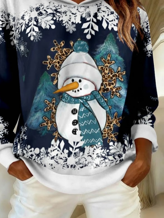 Casual Cotton Christmas Snowman Printing Hoodie