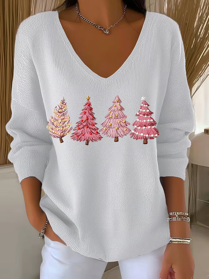 Women's Long Sleeve T-shirt Spring/Fall Red Christmas Printing V Neck Daily Going Out Casual Top