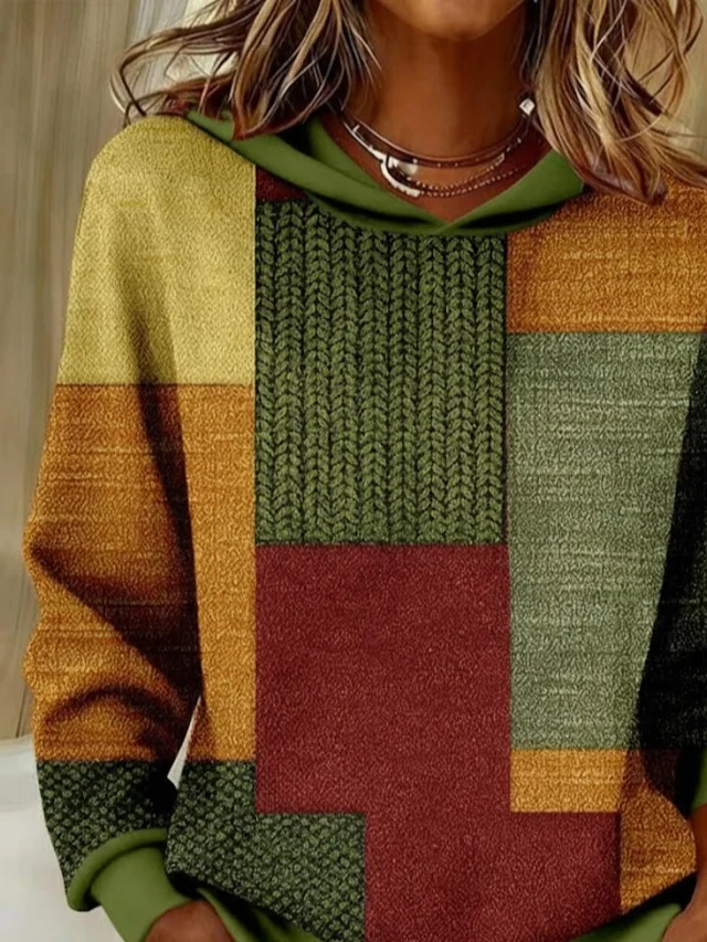 Loose Casual Multicolor Block Printing Hoodie