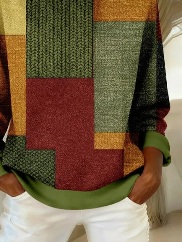 Loose Casual Multicolor Block Printing Hoodie