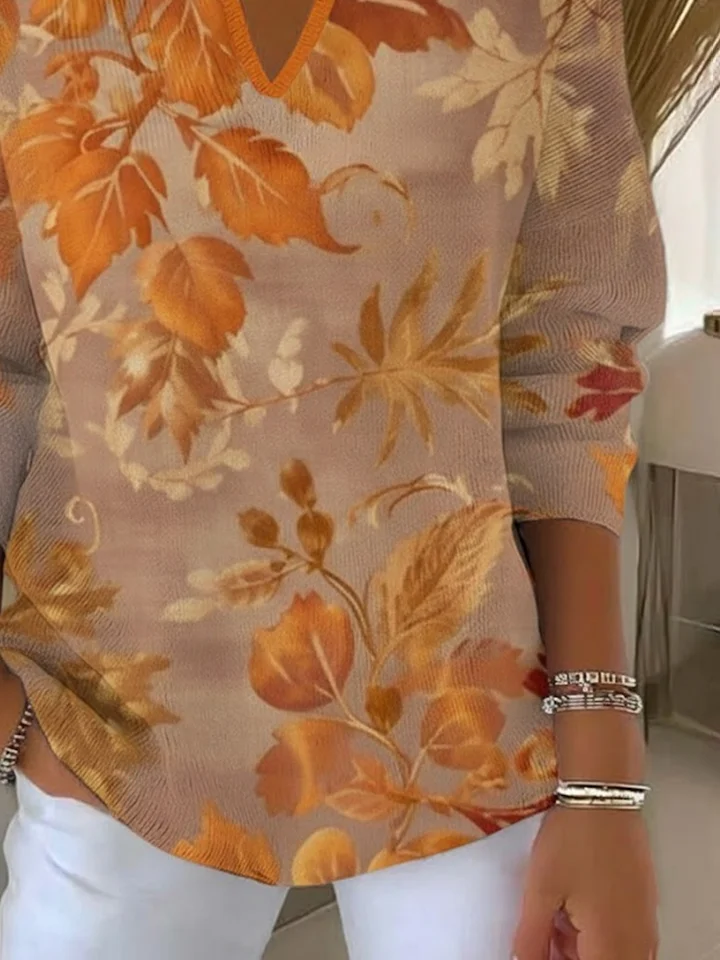 Women's Classic Casual Maple Leaf Print Lapel Sweater