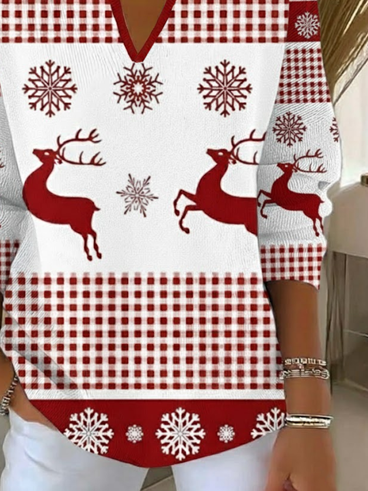 Women's Classic Casual Christmas Print Lapel Sweater