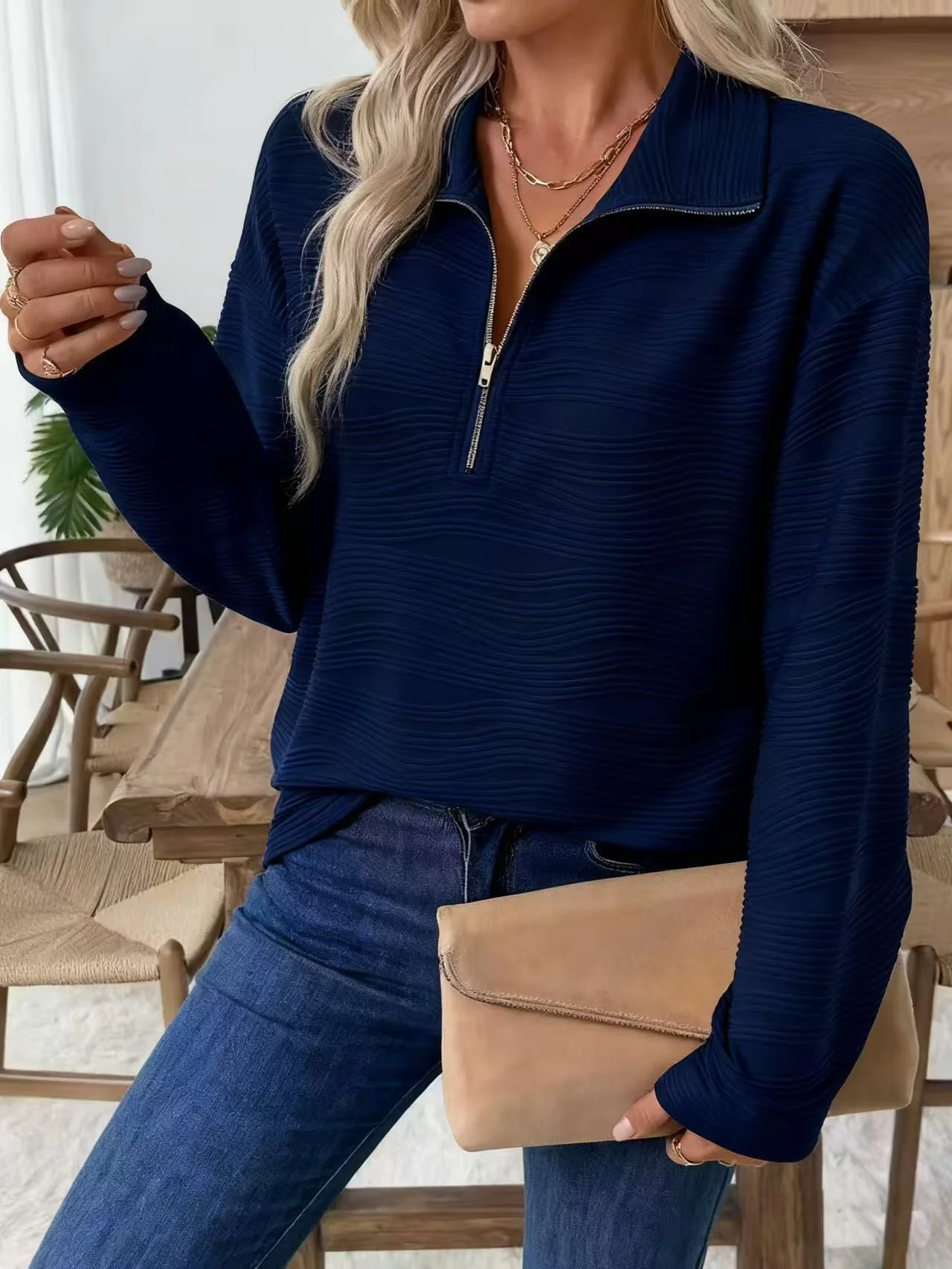 Casual Shawl Collar Cotton Sweatshirt