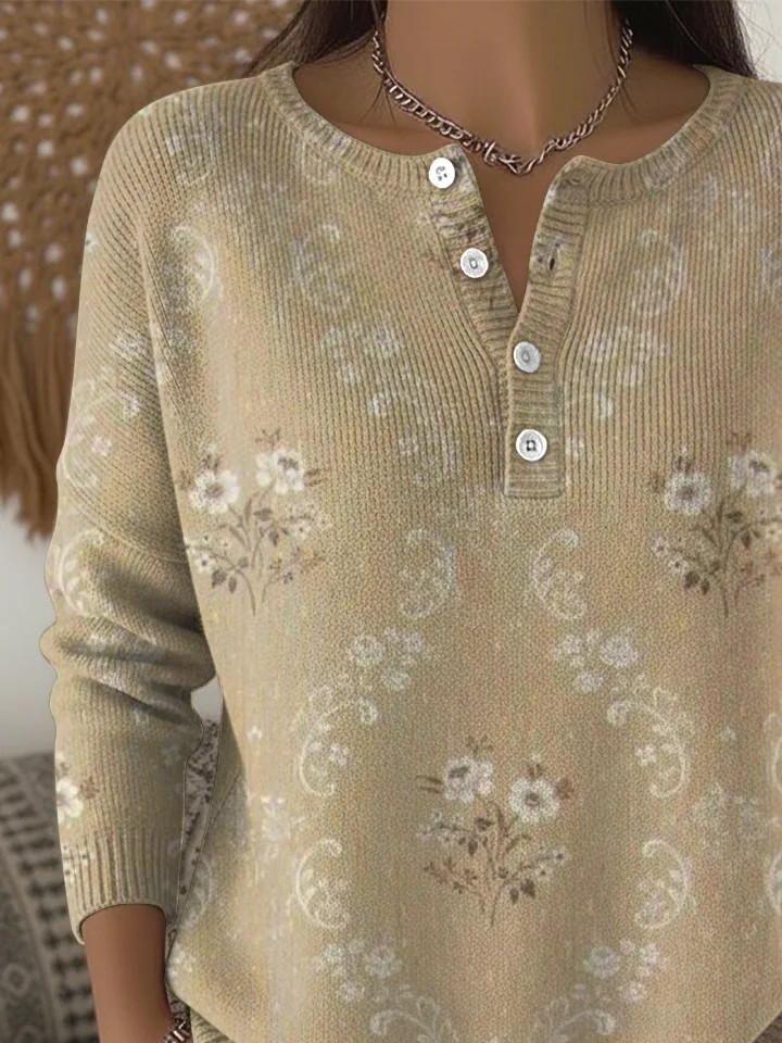 Casual Crew Neck Floral Sweater