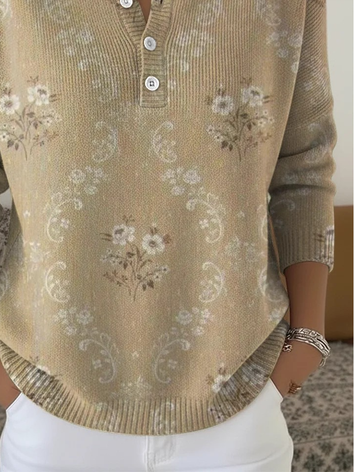 Casual Crew Neck Floral Sweater
