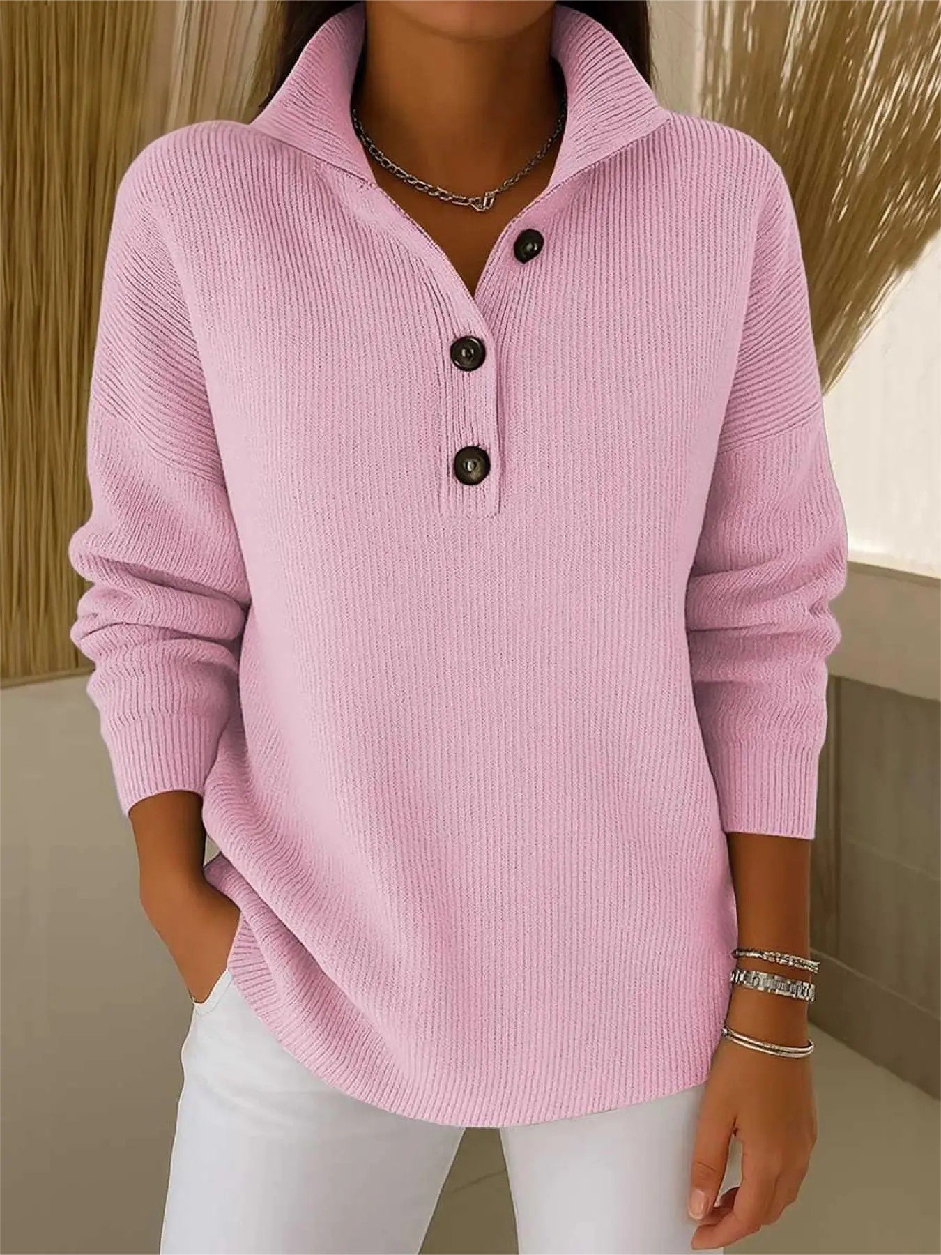 Mock Neck Plain Simple Loose Sweater