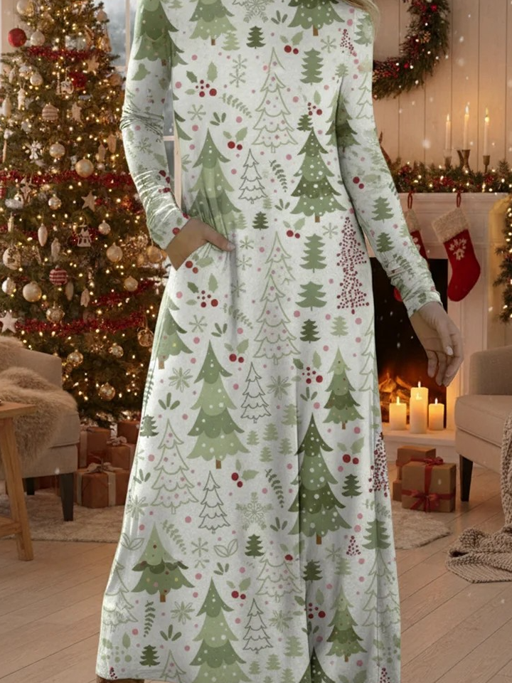Loose Casual Crew Neck Christmas Dress With No
