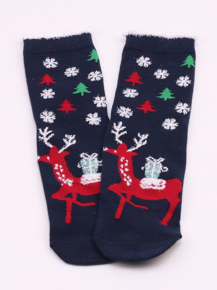 Women's Christmas Socks Autumn And Winter Fur Socks Santa Claus Elk Christmas Tree Snowman Snowflake Striped Gift Mid-tube Christmas Socks