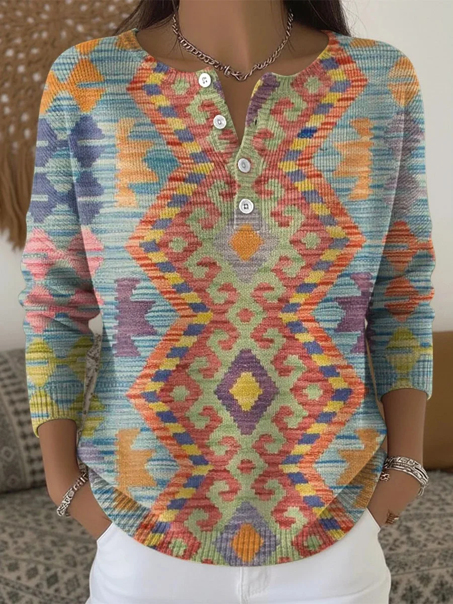 Crew Neck Geometric Casual Loose Sweater