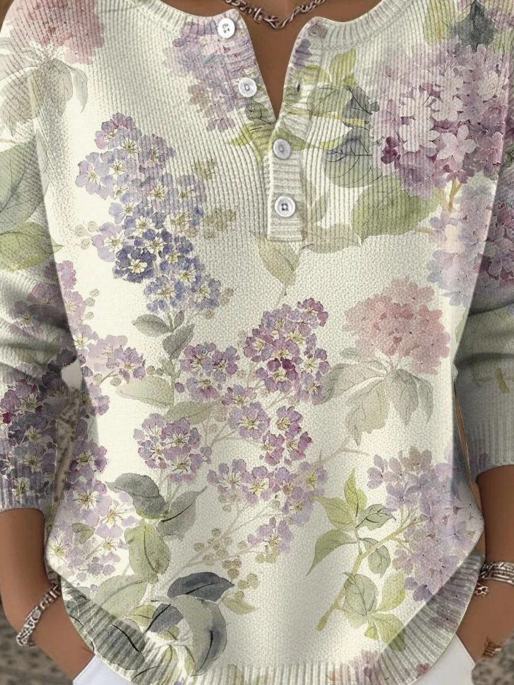 Crew Neck Loose Casual Floral Sweater