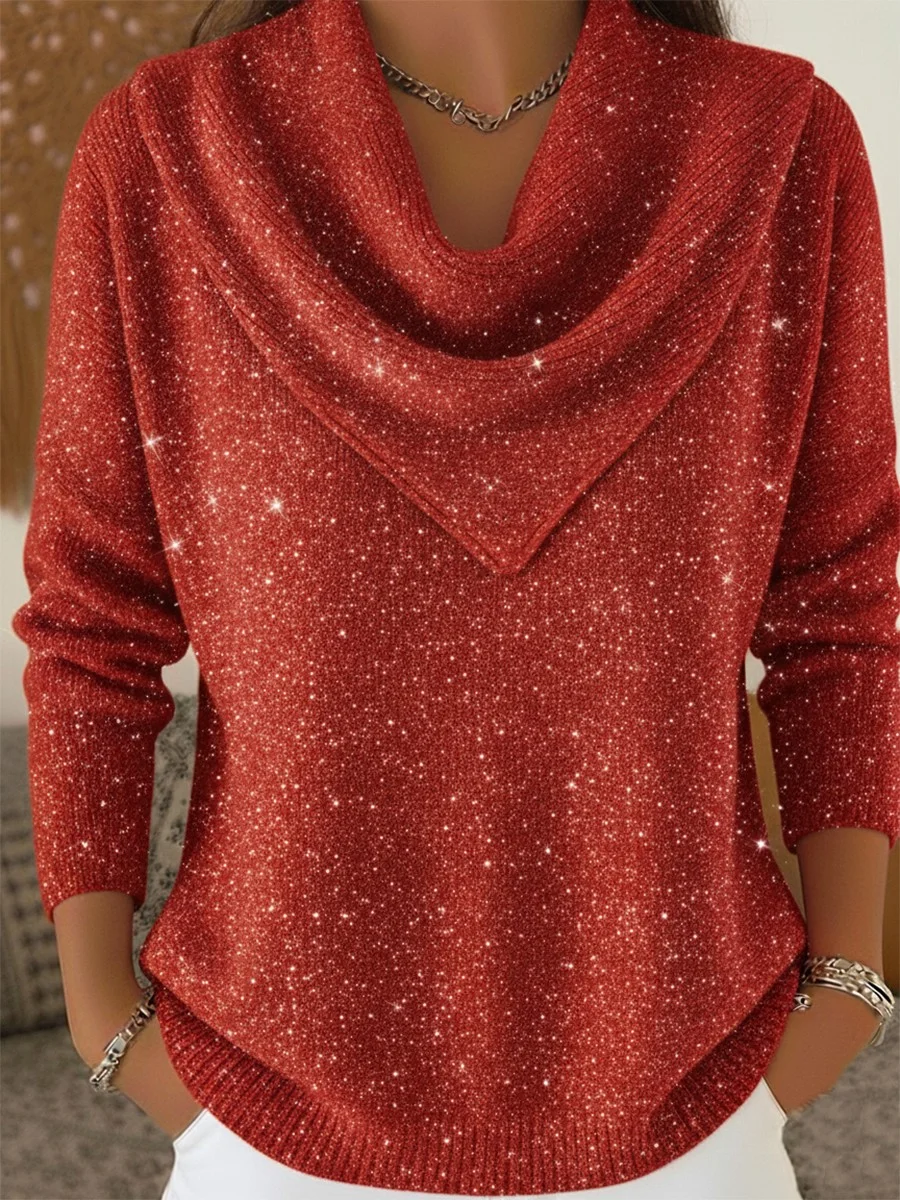 Vintage Soft Triangle Neck Sequined Shiny Sweater Top