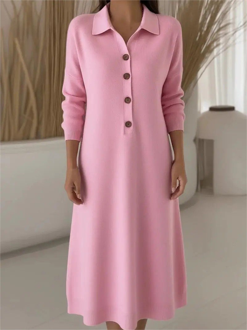 Shawl Collar Casual Plain Loose Sweater Dress With No