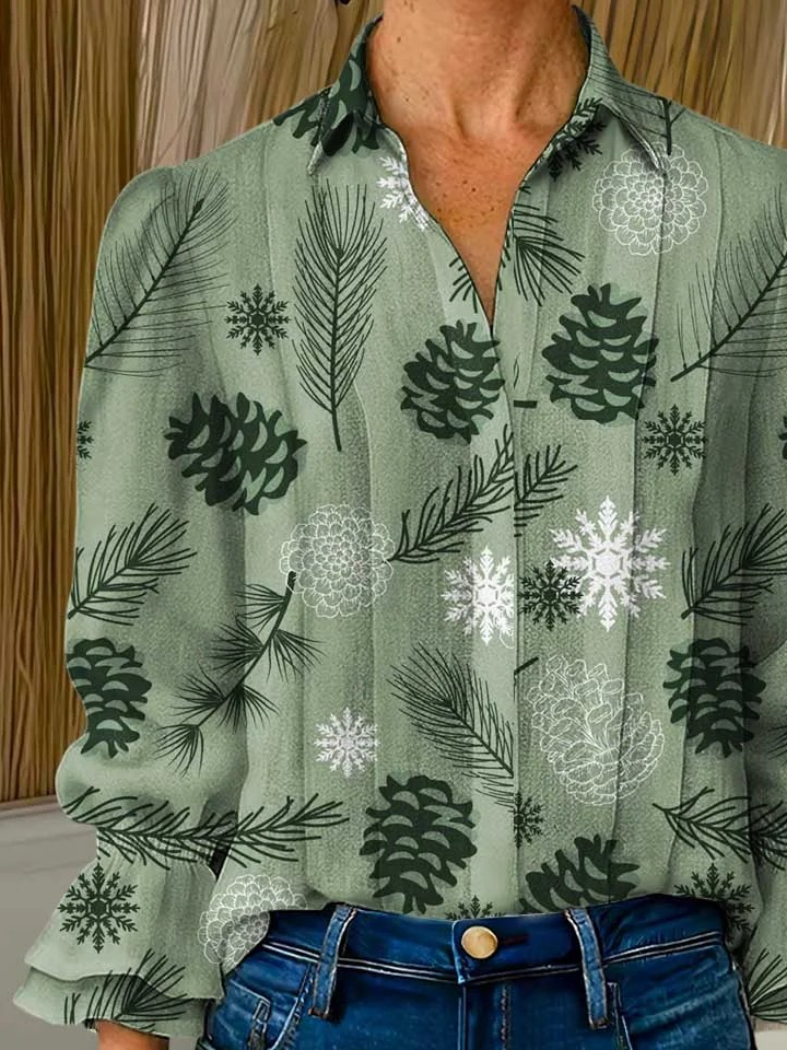 Loose Shawl Collar Floral Casual Shirt
