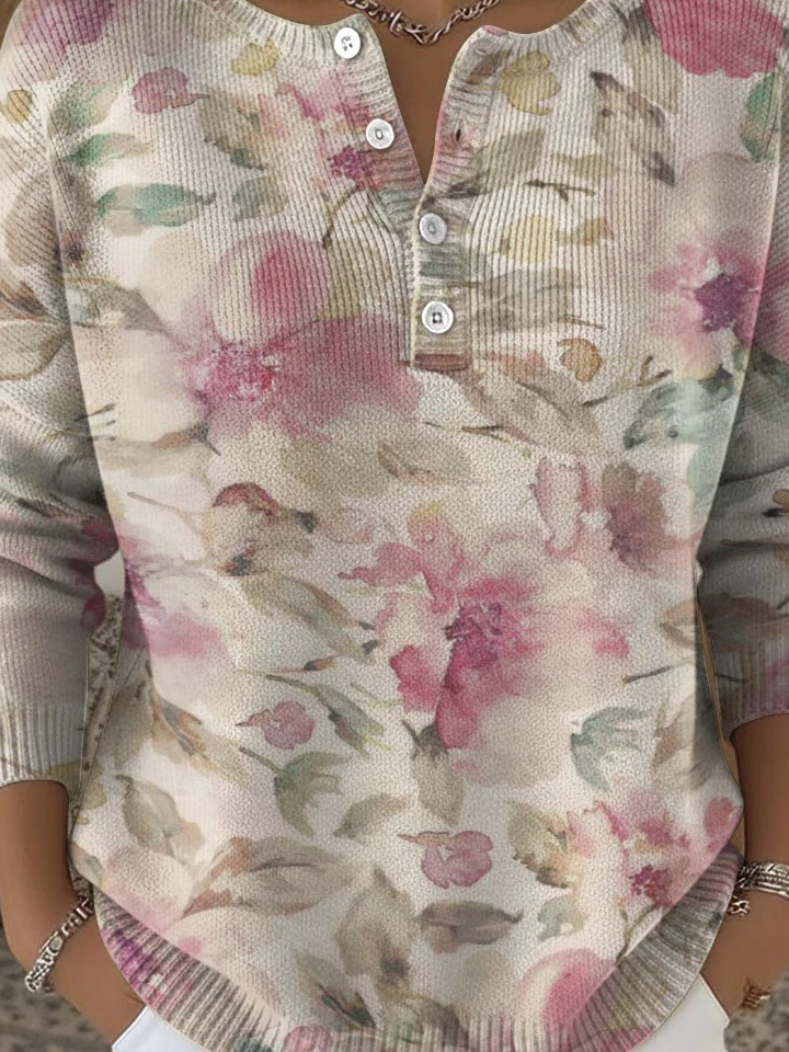 Crew Neck Loose Casual Floral Sweater