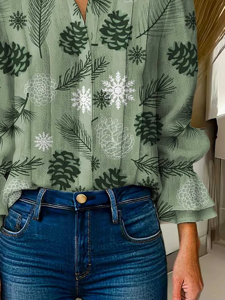 Loose Shawl Collar Floral Casual Shirt
