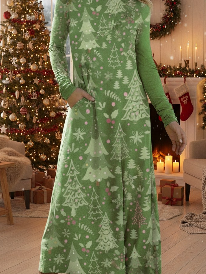 Loose Casual Crew Neck Christmas Dress With No