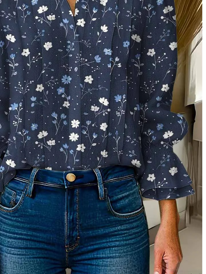 Loose Floral Shawl Collar Casual Shirt