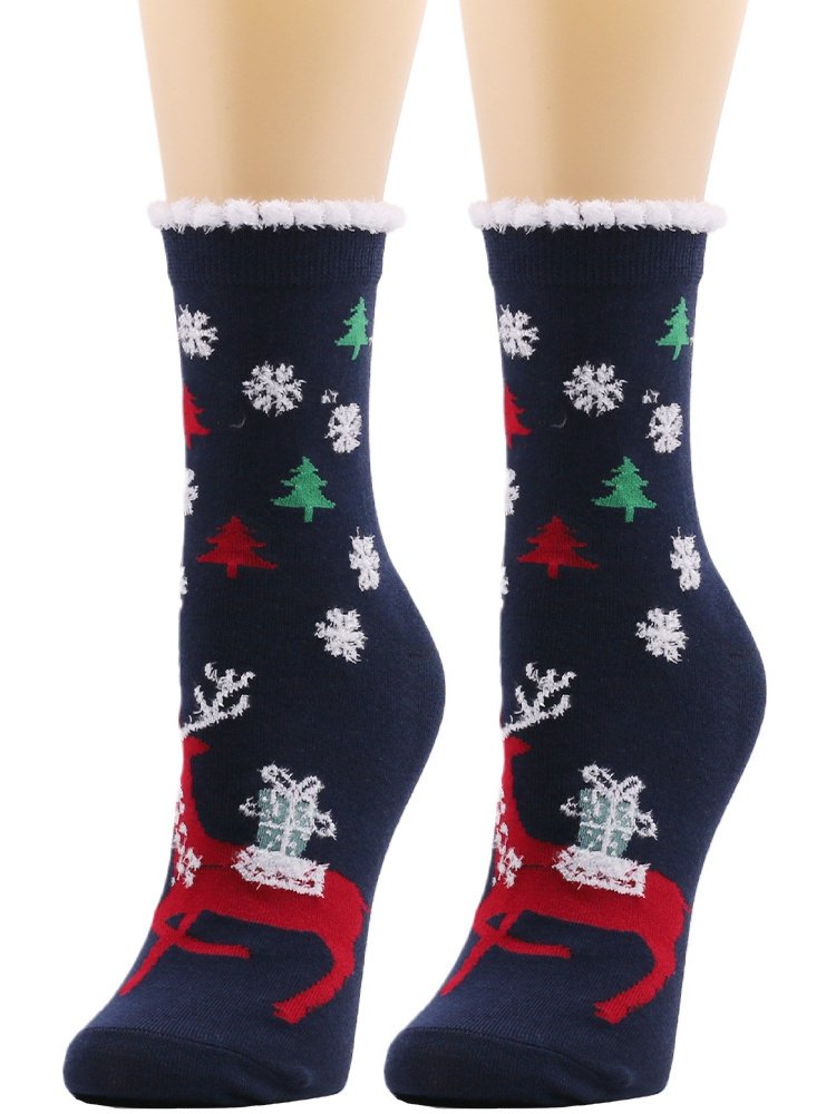 Women's Christmas Socks Autumn And Winter Fur Socks Santa Claus Elk Christmas Tree Snowman Snowflake Striped Gift Mid-tube Christmas Socks