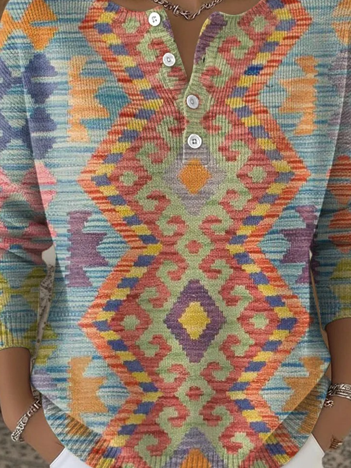 Crew Neck Geometric Casual Loose Sweater