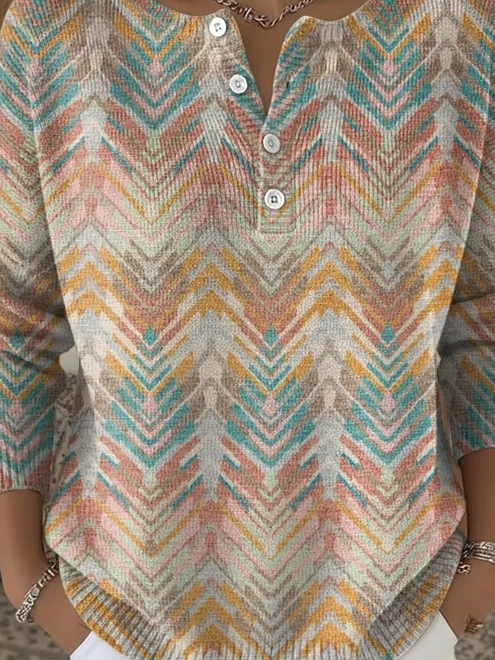 Crew Neck Geometric Casual Loose Sweater