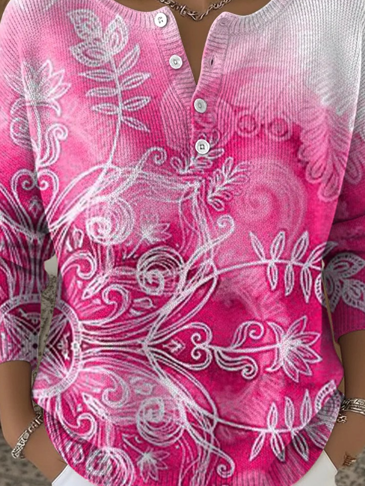Casual Crew Neck Floral Sweater