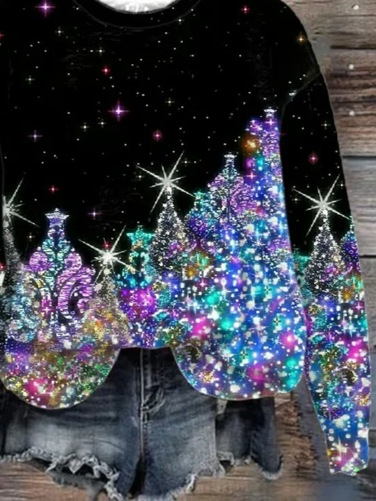 Casual Printing Crew Neck Christmas Sweatshirt