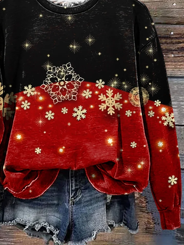 Snowflake Casual Crew Neck Printing Sweatshirt