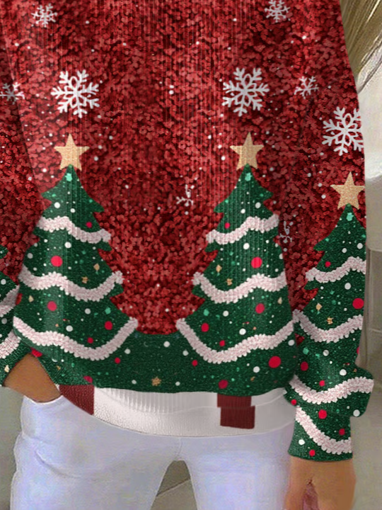 Christmas Tree Crew Neck Loose Casual Sweatshirt
